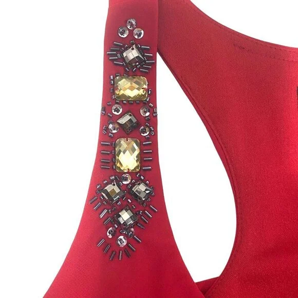 Y2K cocktail dress ruffled sleeveless tank jeweled sleeveless red party dress 10 - Picture 5 of 12